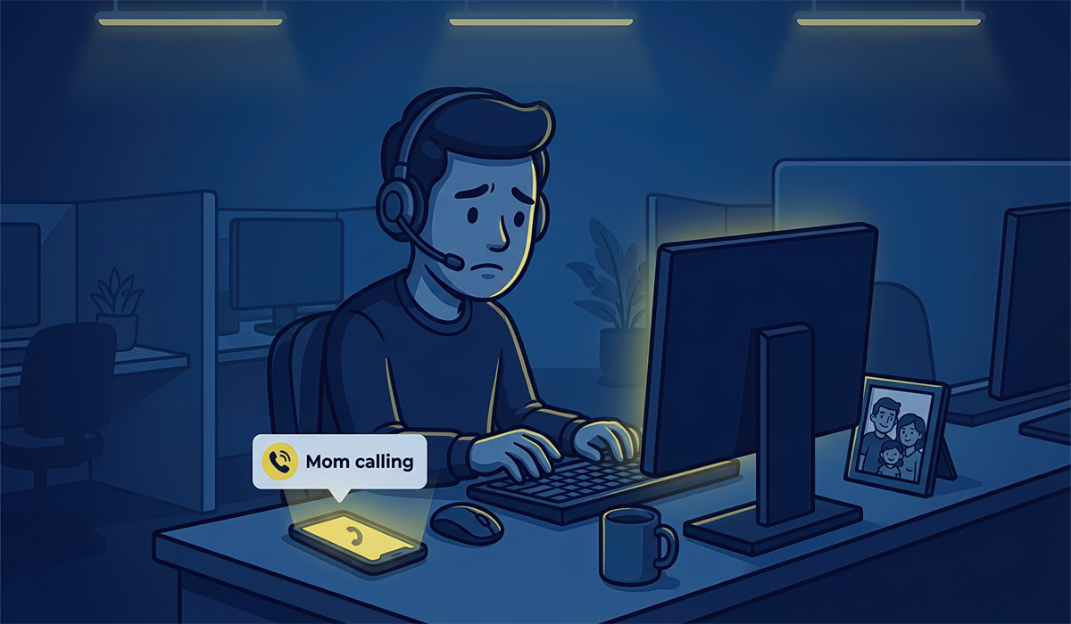 phone ringing while a man with headset works