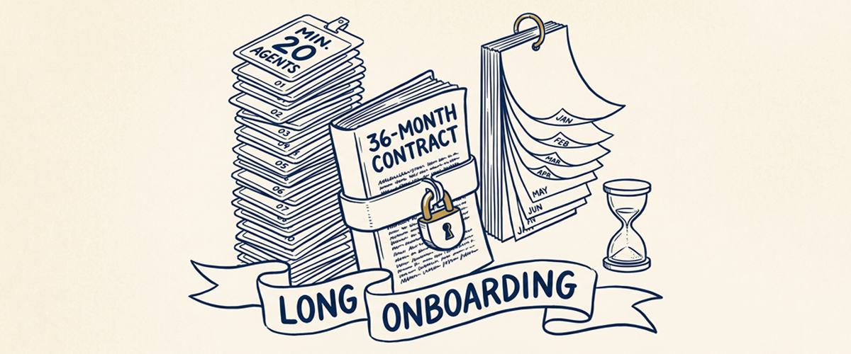bpo features long onboarding with locked contract minimum number of agents